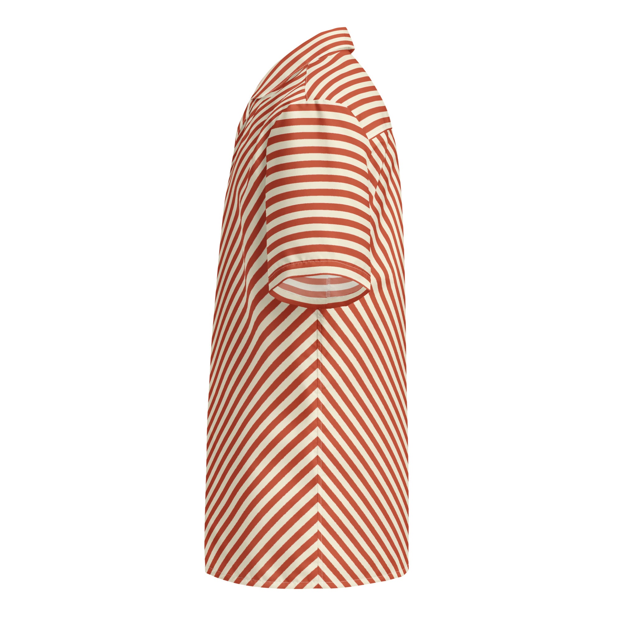 Side view of L'hypnotique striped shirt in terracotta