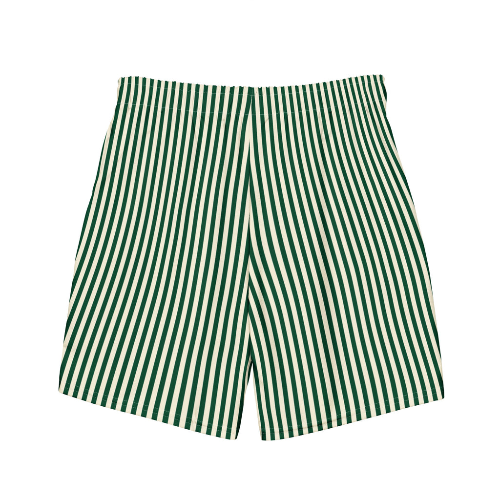 Back view of L'hypnotique striped swimming shorts in abyss green