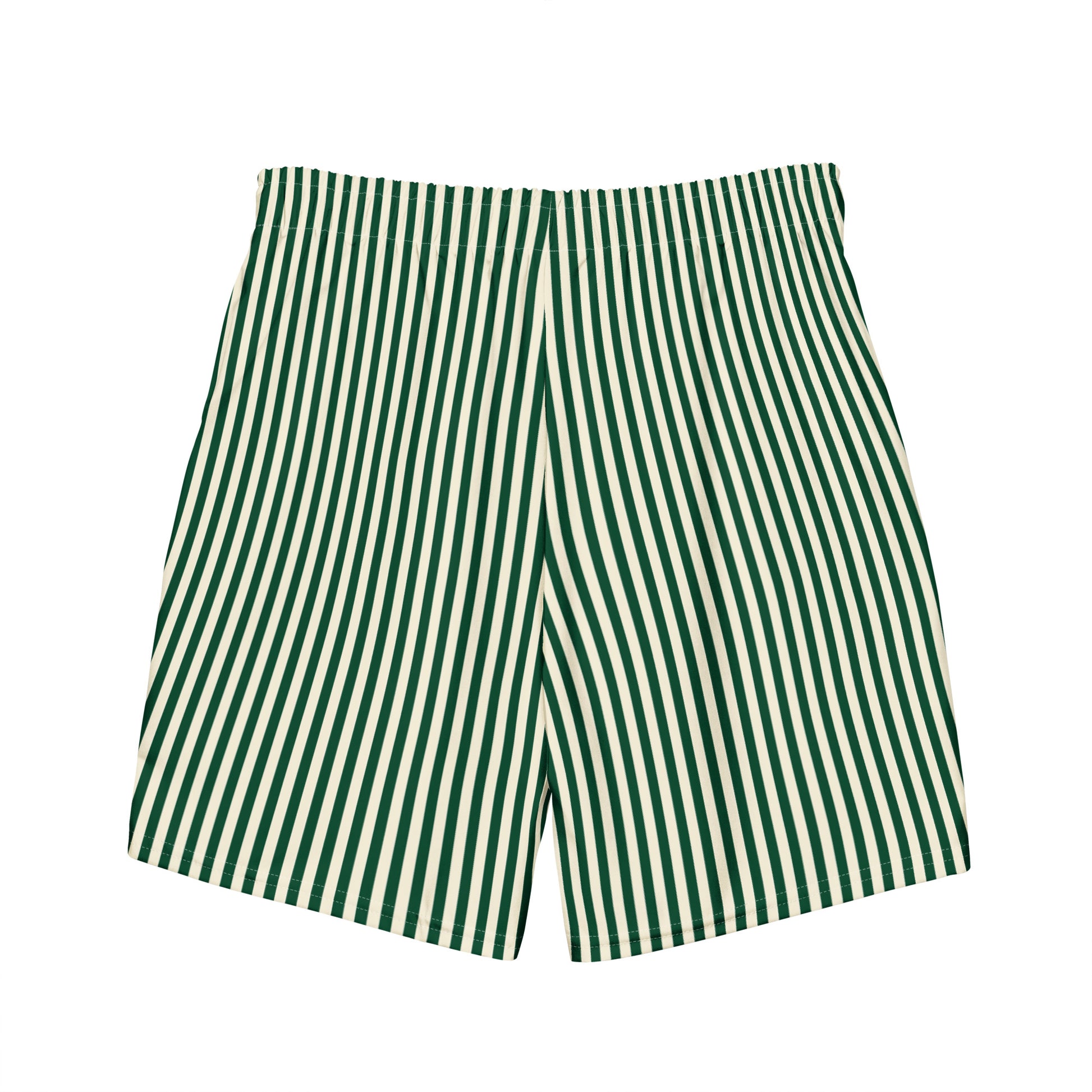 Back view of L'hypnotique striped swimming shorts in abyss green