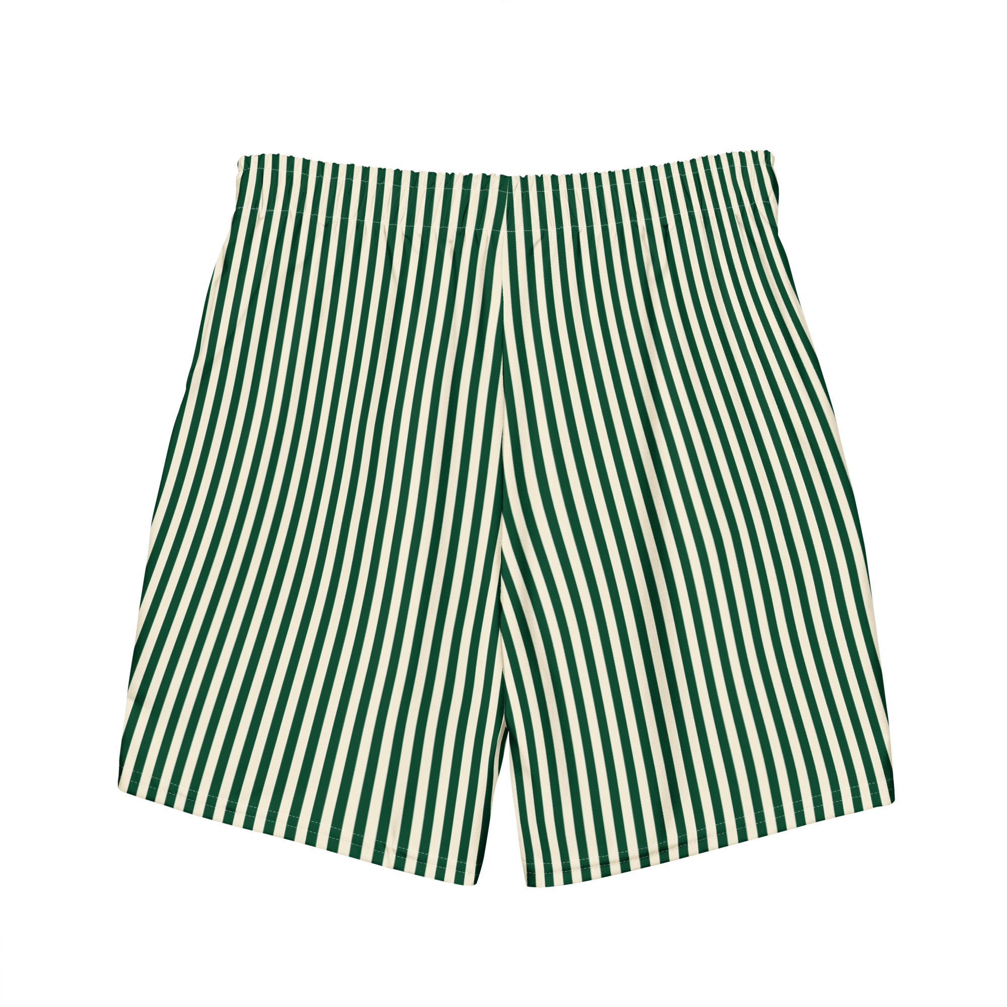 Back view of L'hypnotique striped swimming shorts in abyss green