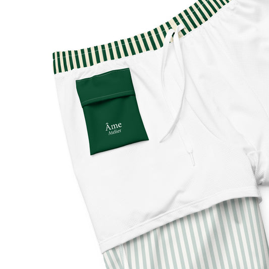 Inside pocket of L'hypnotique striped swimming shorts in abyss green