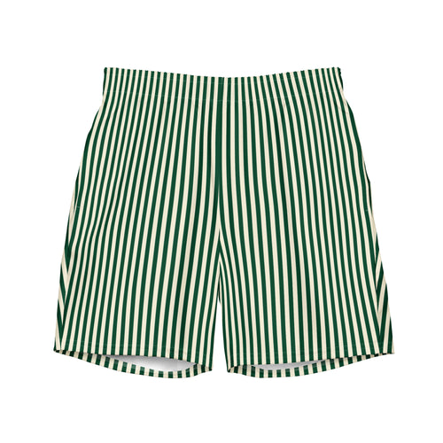 Front view of L'hypnotique striped swmming shorts in abyss green