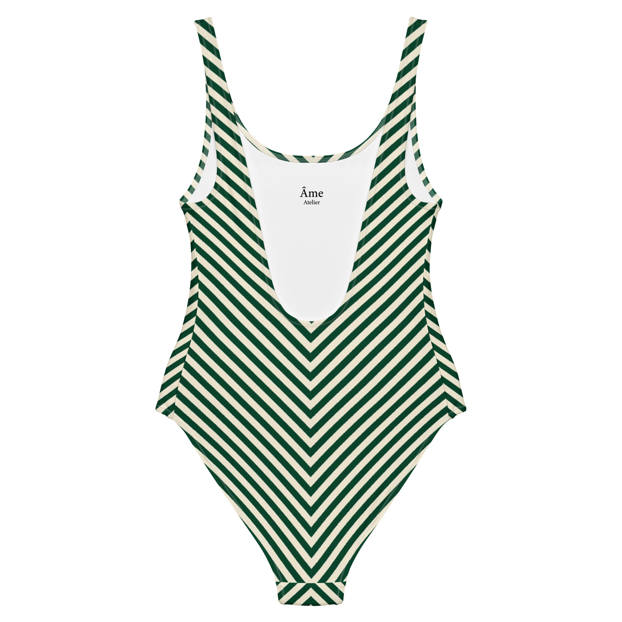 Back view of L'hypnotique striped swimsuit in abyss green
