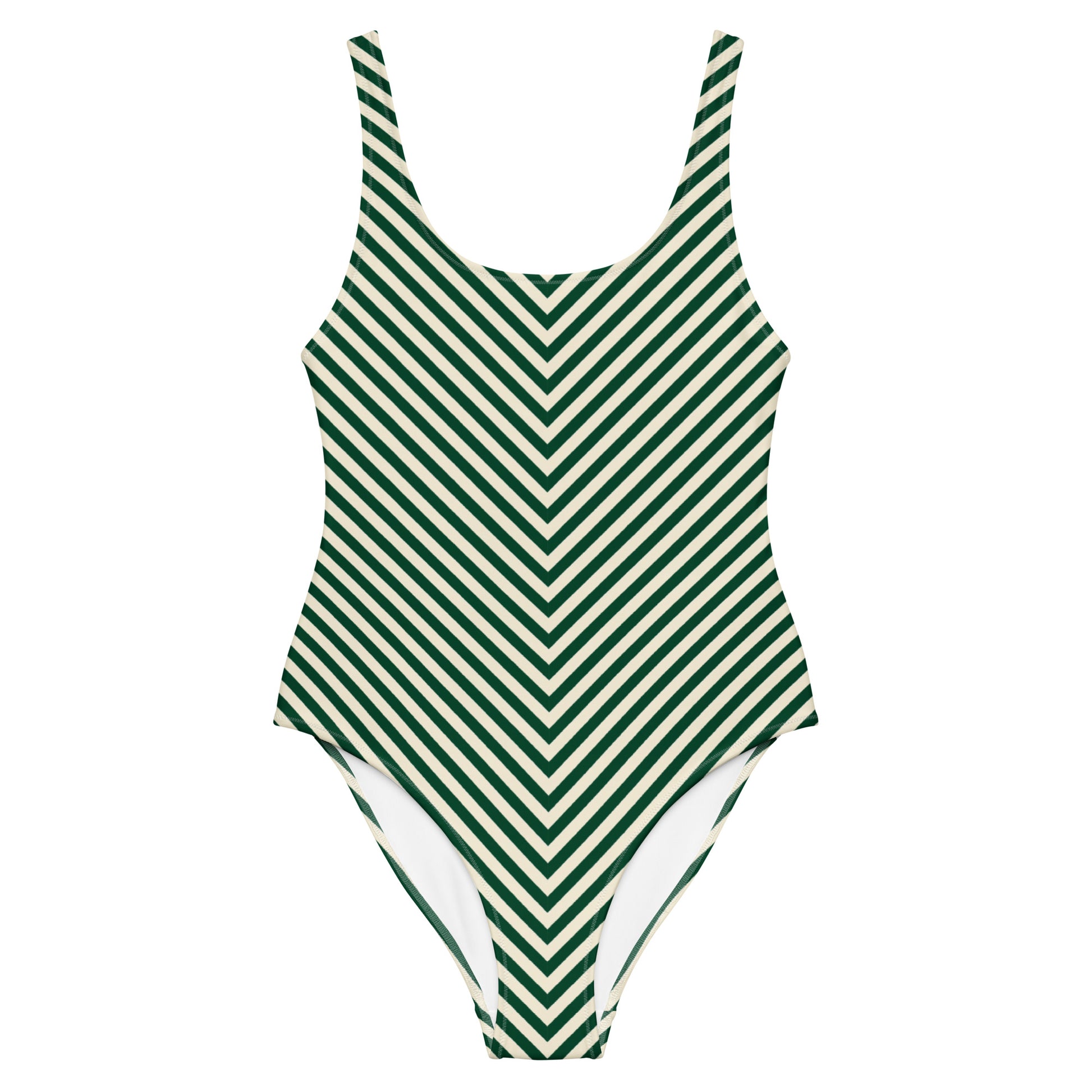 Front view of L'hypnotique striped swimsuit in abyss green