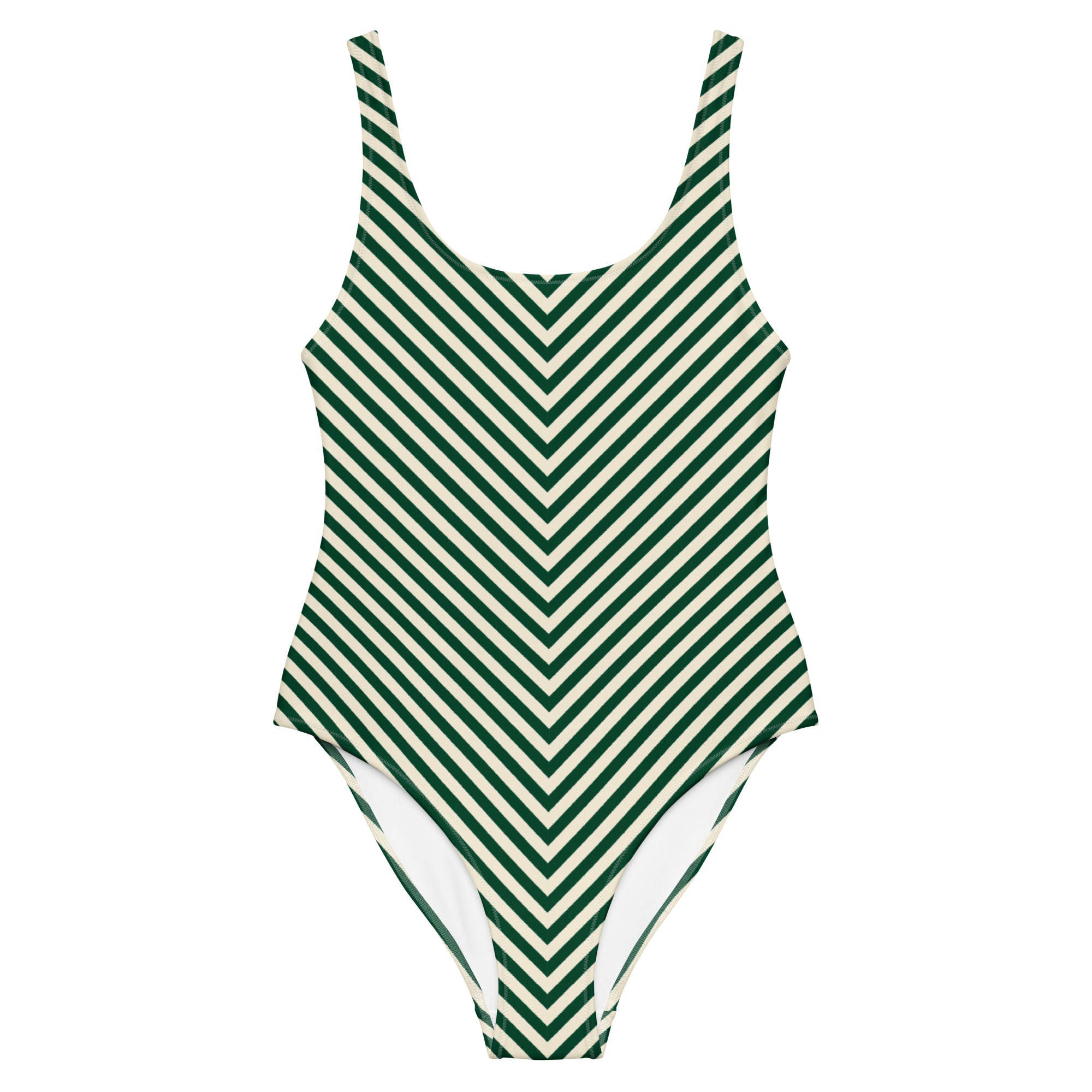 Front view of L'hypnotique striped swimsuit in abyss green