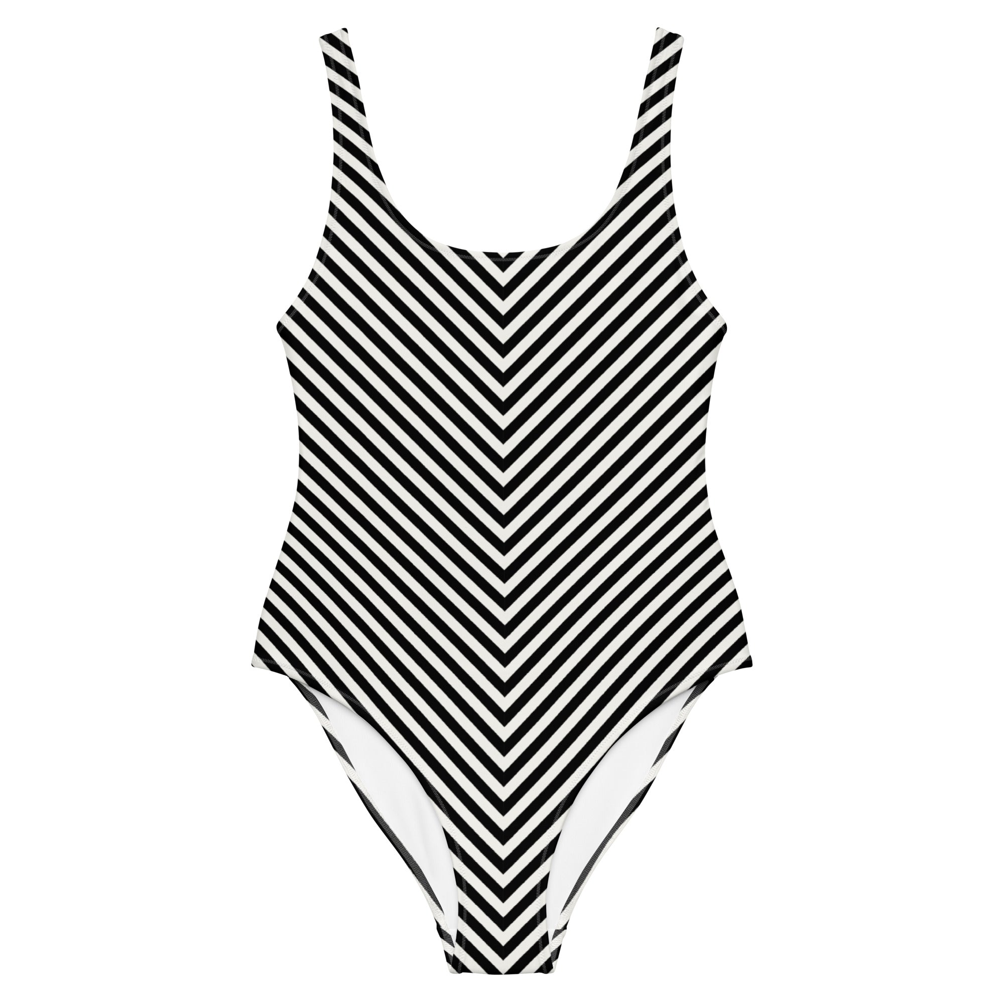Front view of L'hypnotique striped swimsuit in black