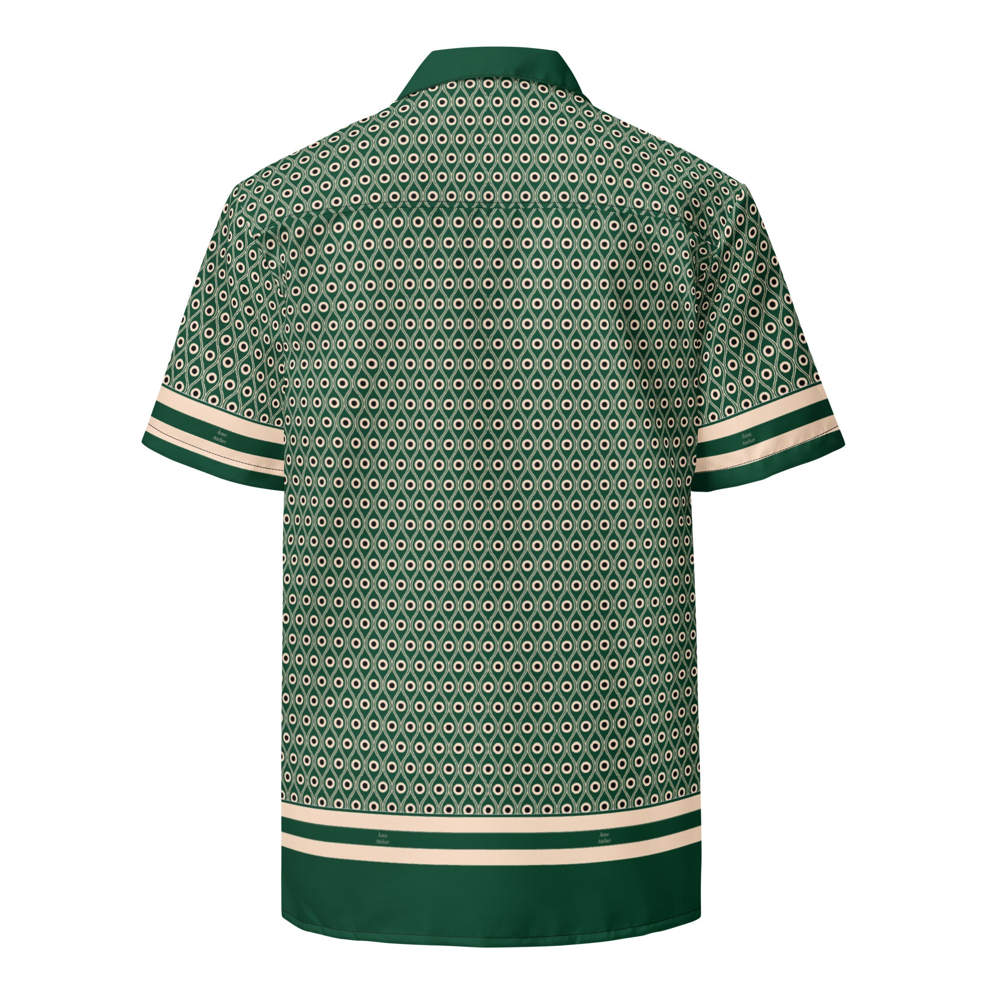 Back view of L'œil de paon peacock-print shirt in abyss green
