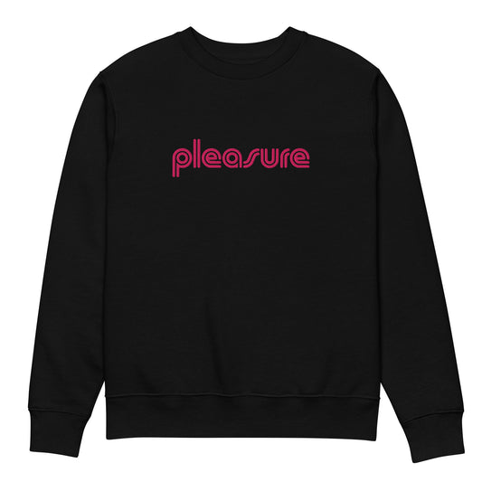 Front view of Pleasure embroidered sweatshirt in black
