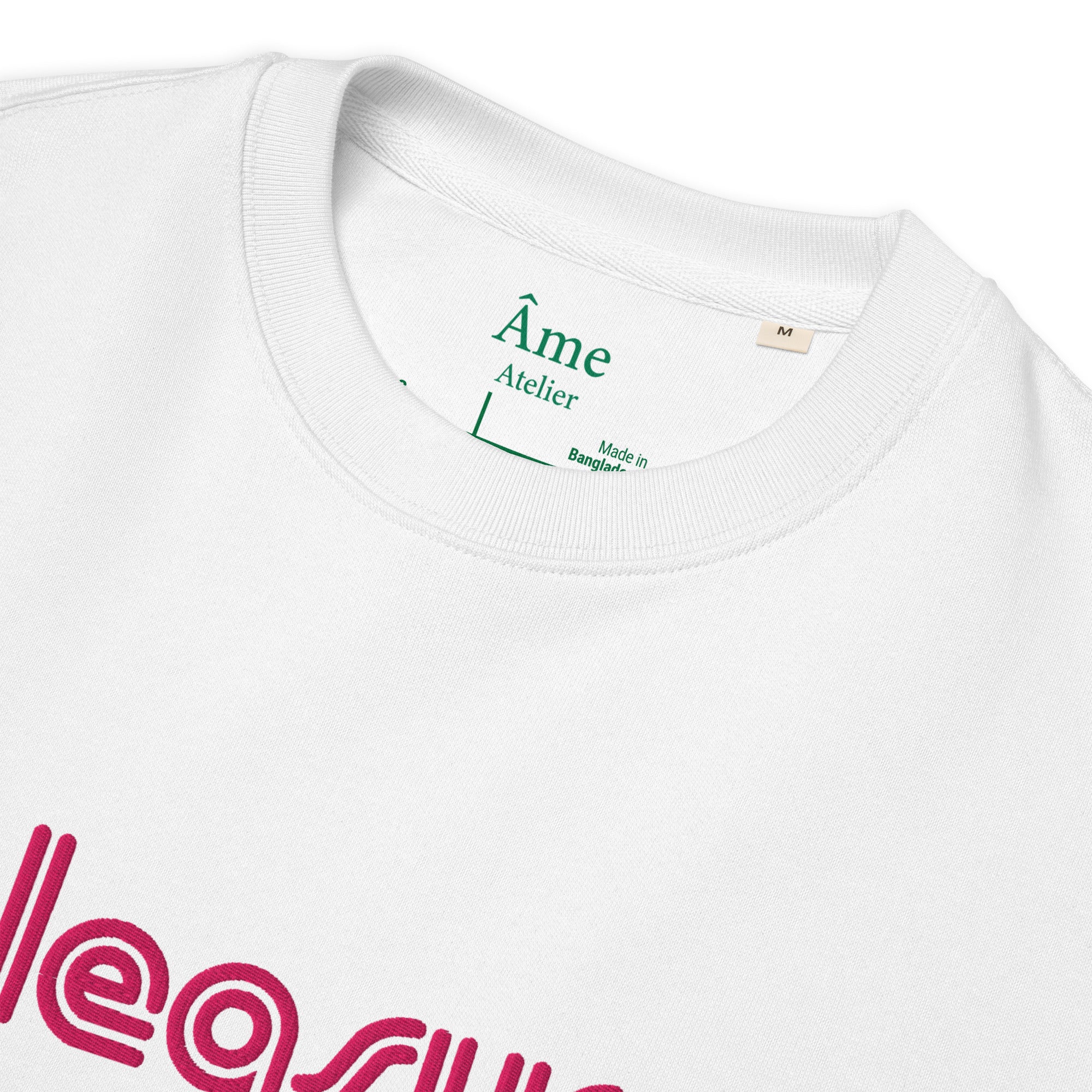 Close up of Pleasure embroidered sweatshirt in white