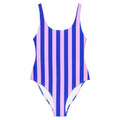 Front view of Le Vibrant swimsuit in blue and pink