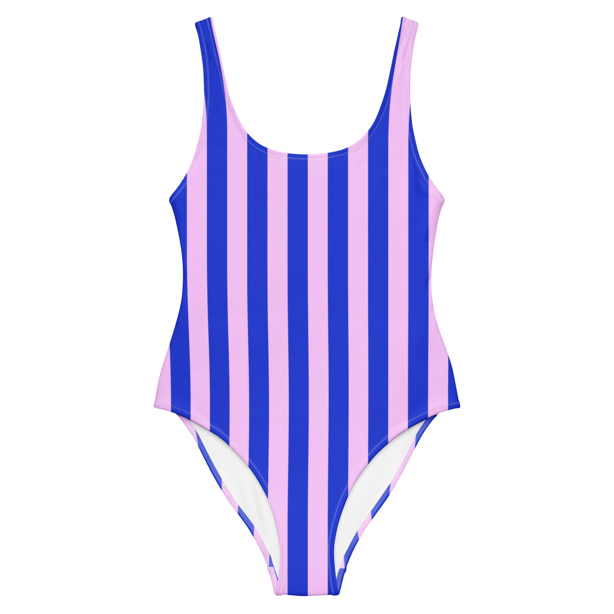 Front view of Le Vibrant swimsuit in blue and pink